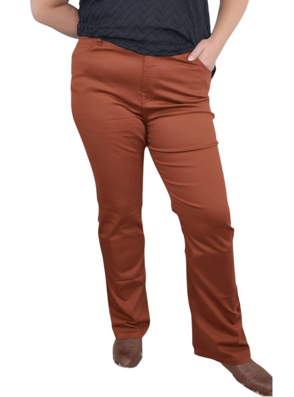 NEW ZENANA amanda bootcut jeans in rust